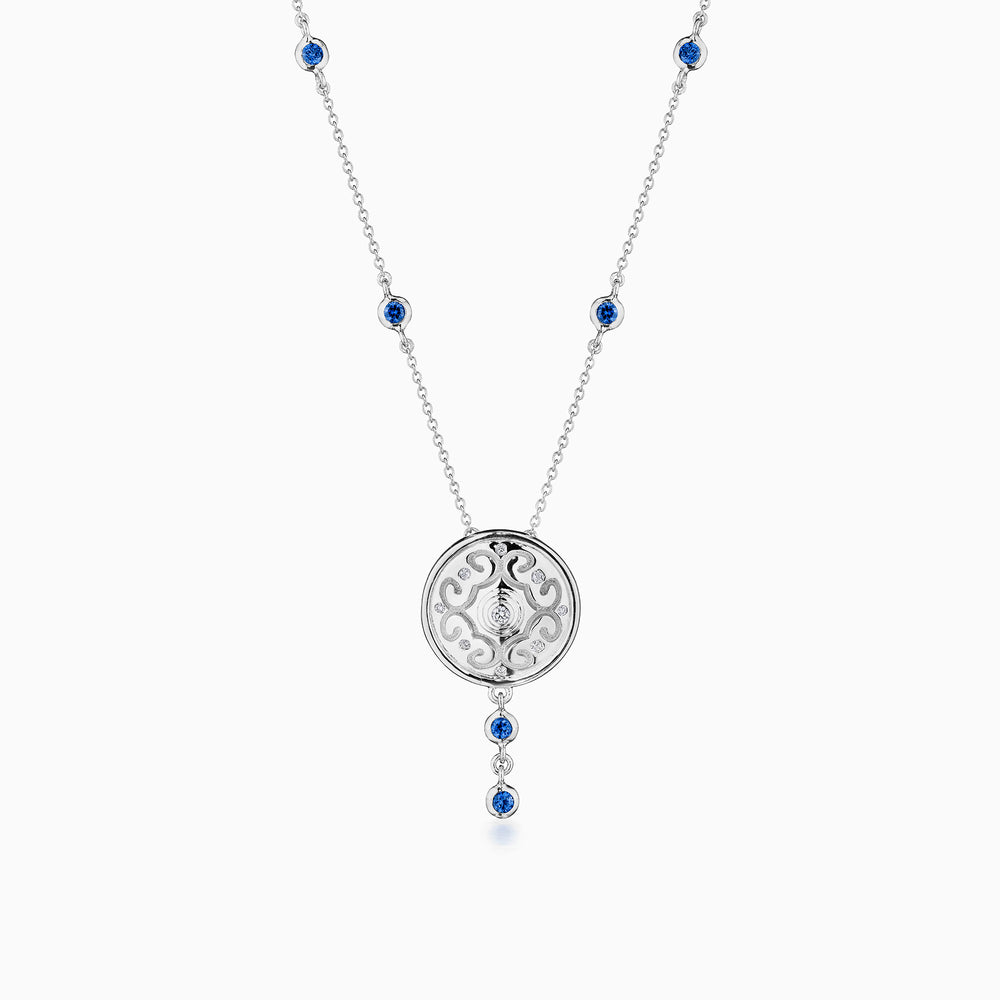 Diamond Center Rhythm Necklace with Sapphires In White Gold