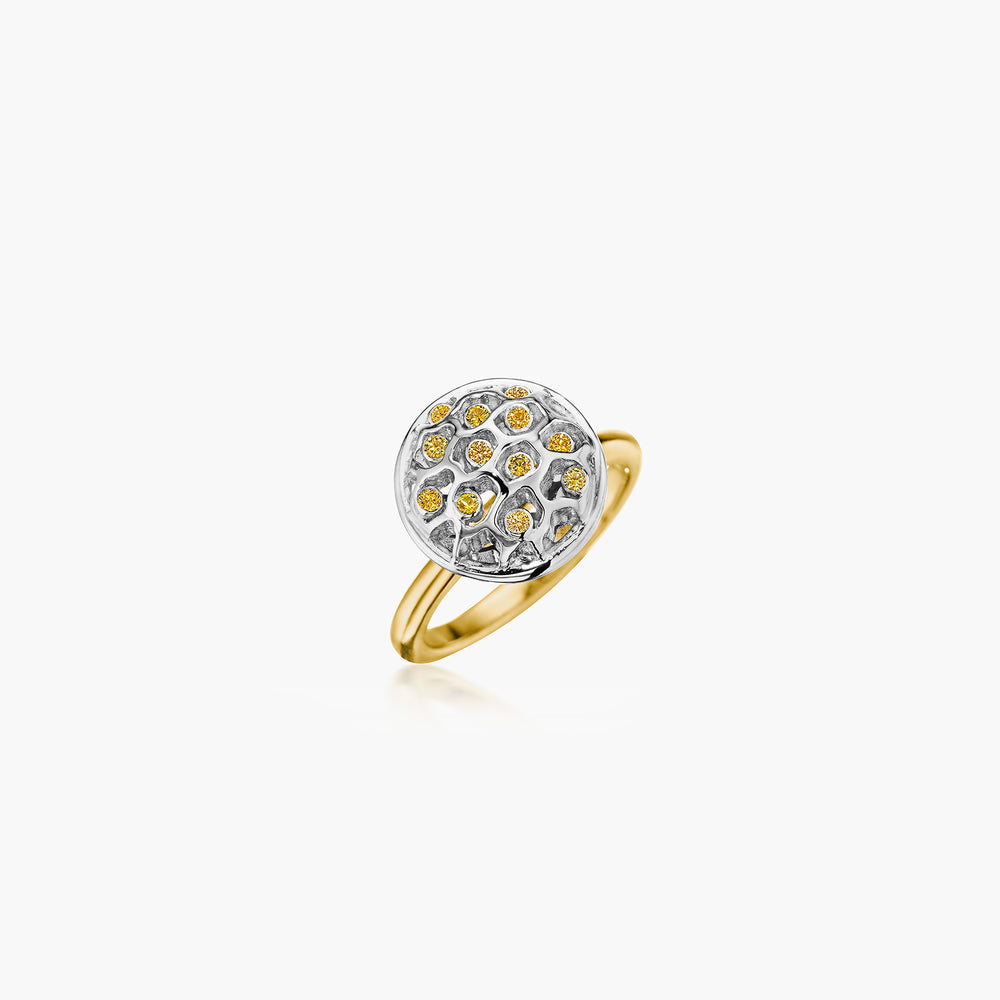Canary Yellow Diamonds Honeycomb Dome Ring In Platinum & Gold