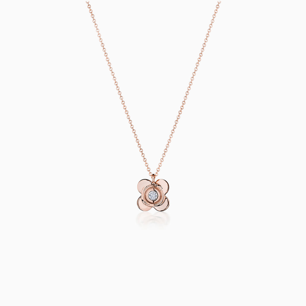 Diamond Center Rose Petals Necklace In Rose Gold
