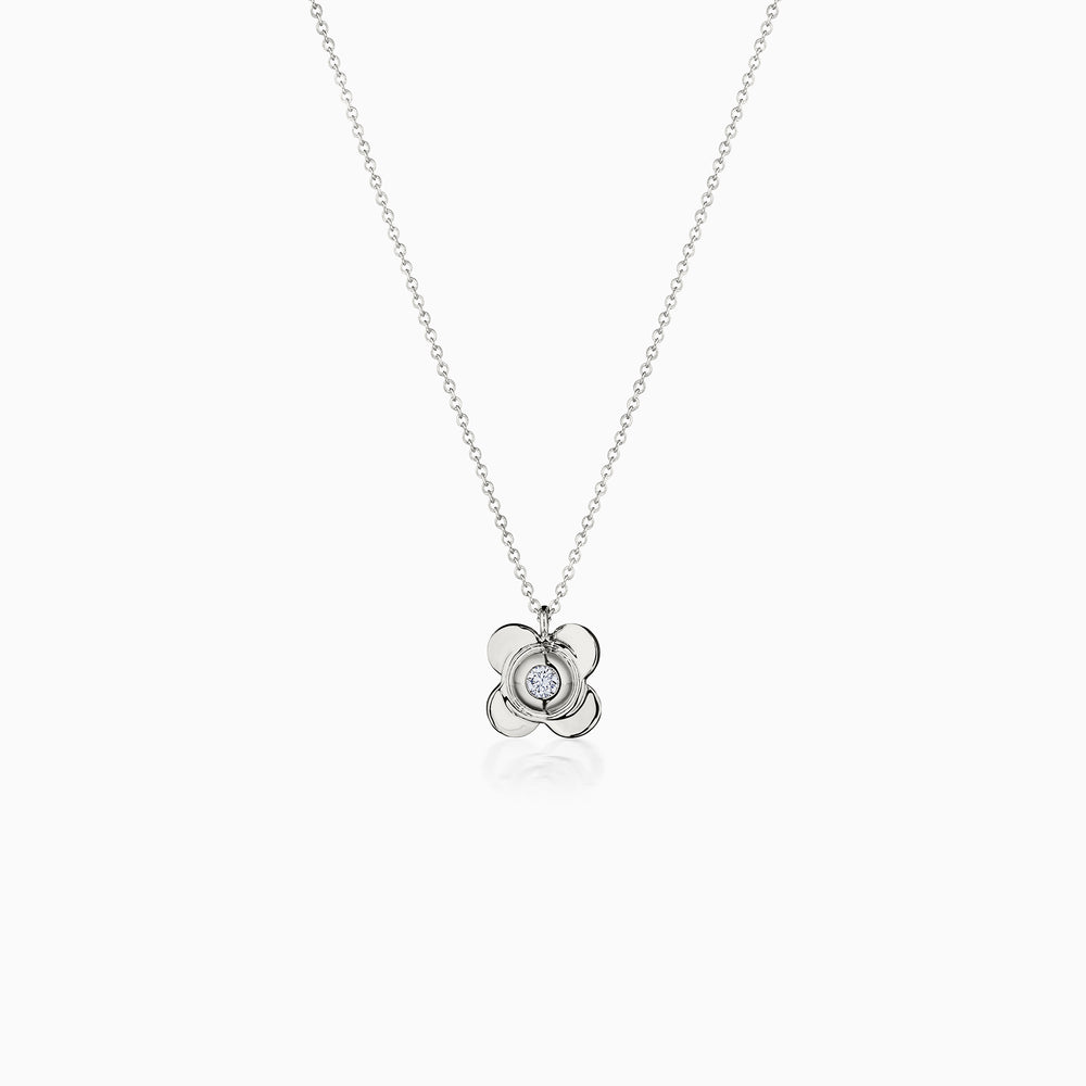 Diamond Center Rose Petals Necklace In White Gold