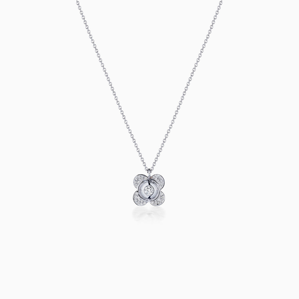 Pavé & Diamond Center Rose Petals Necklace In White Gold
