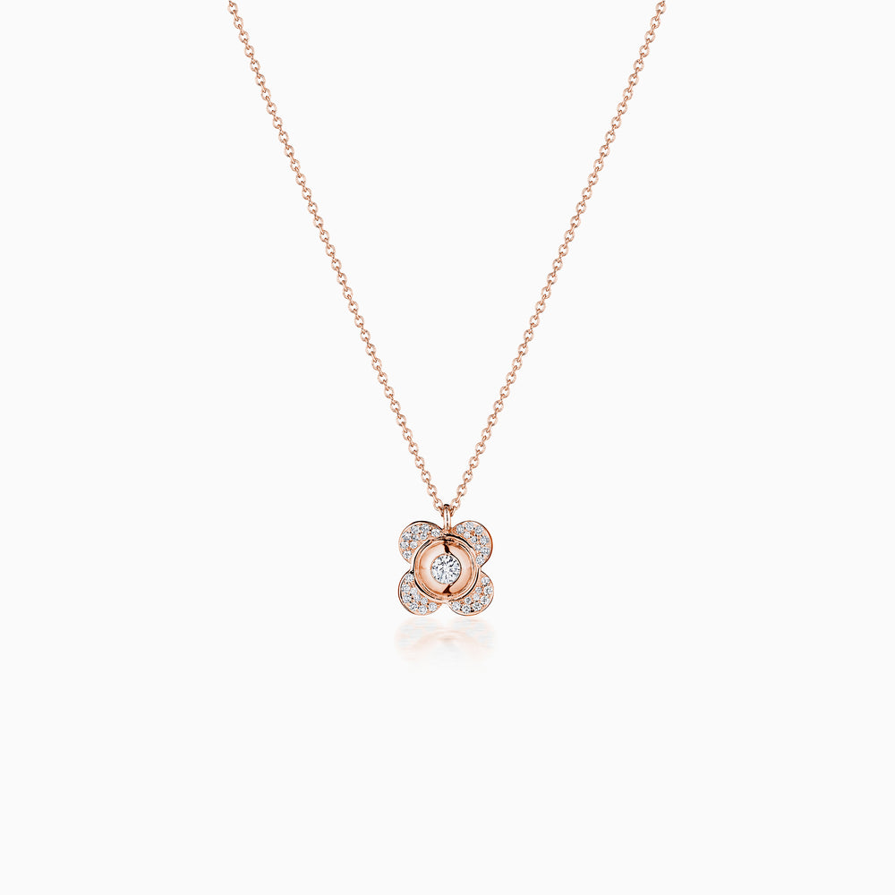 Pavé & Diamond Center Rose Petals Necklace In Rose Gold
