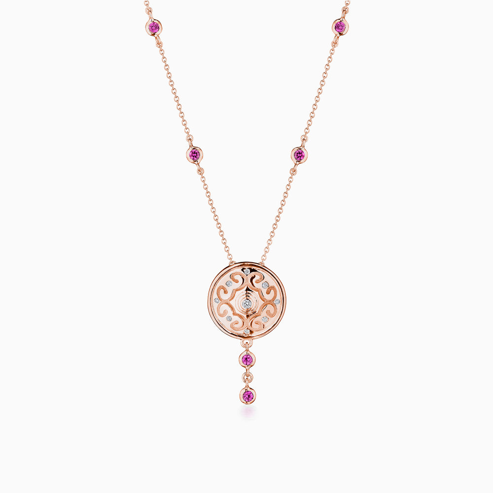 Diamond Center Rhythm Necklace with Pink Sapphires In Rose Gold