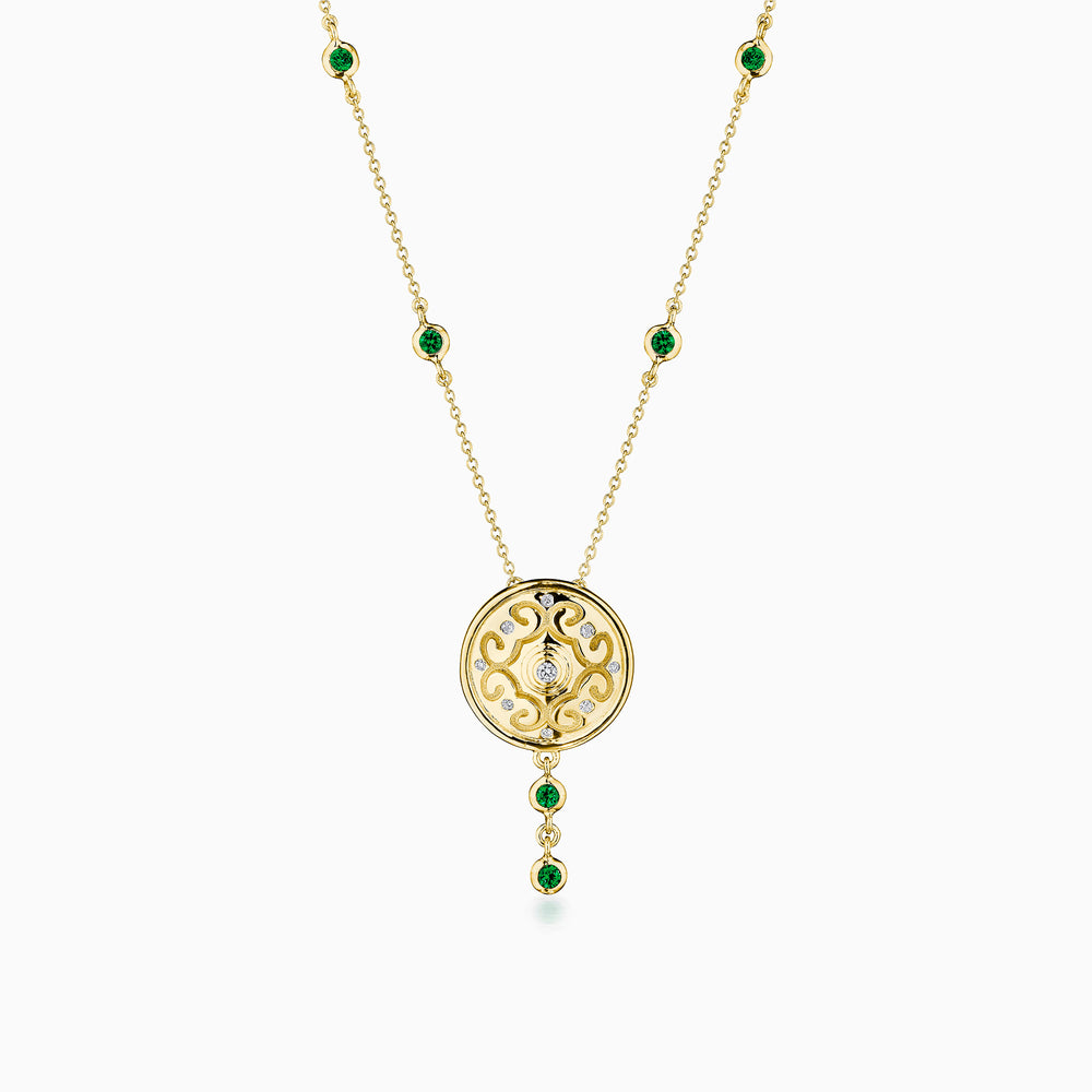 Diamond Center Rhythm Necklace With Emeralds In Gold