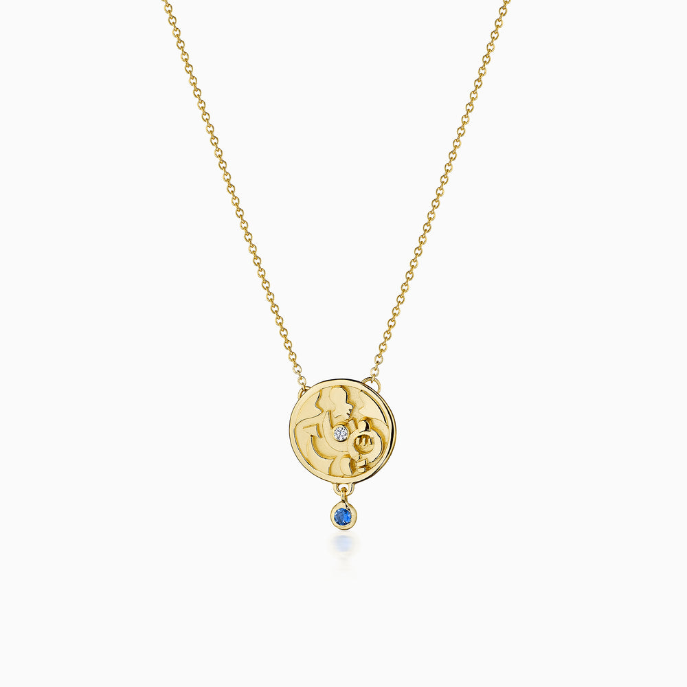 Diamond Center Onilu Necklace with Sapphire In Gold