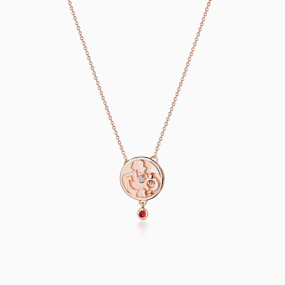 Diamond Center Onilu Necklace with Ruby In Rose Gold