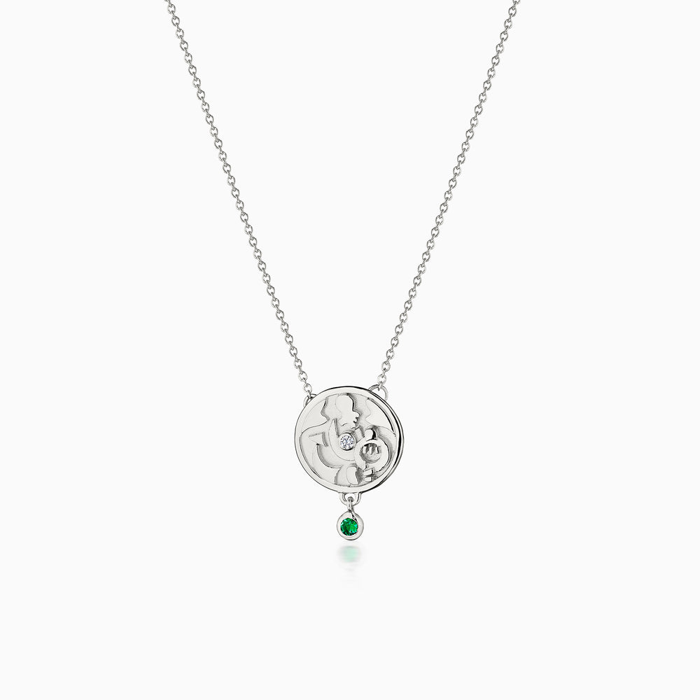 Diamond Center Onilu Necklace with Emerald In White Gold