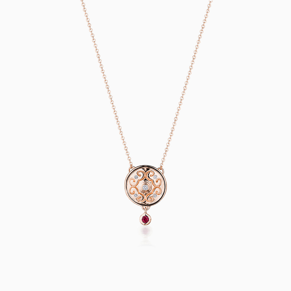Diamond Center Rhythm Necklace with Ruby  In Rose Gold