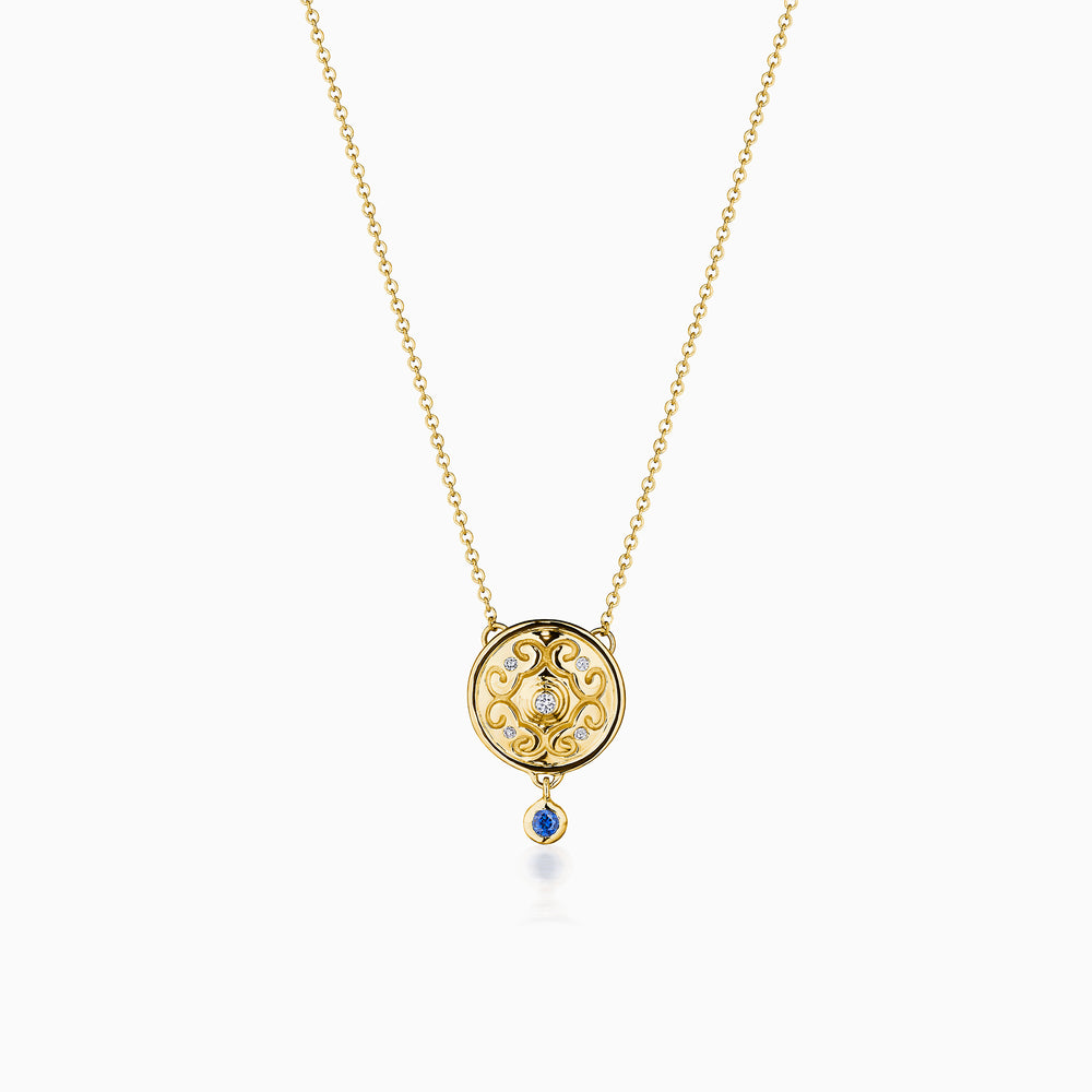 Diamond Center Rhythm Necklace with Sapphire In Gold