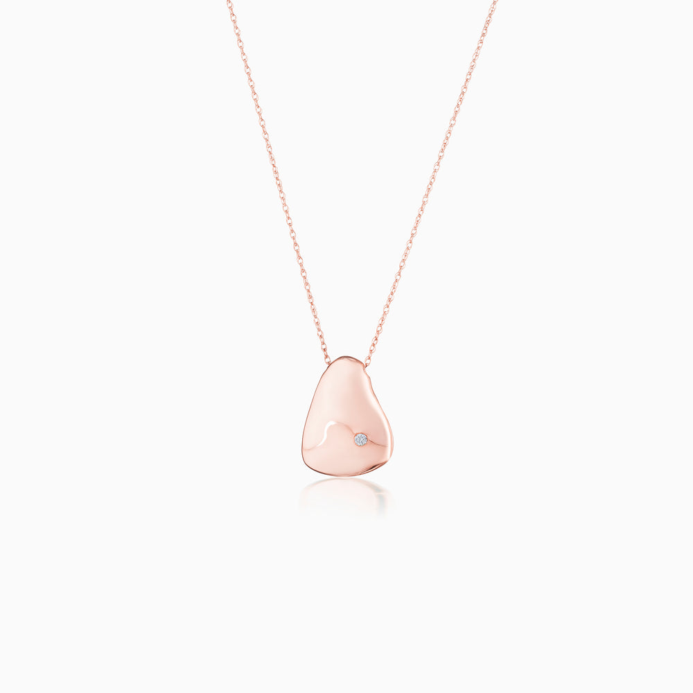 Pear Shapped Pebble Necklace With Diamond In Rose Gold