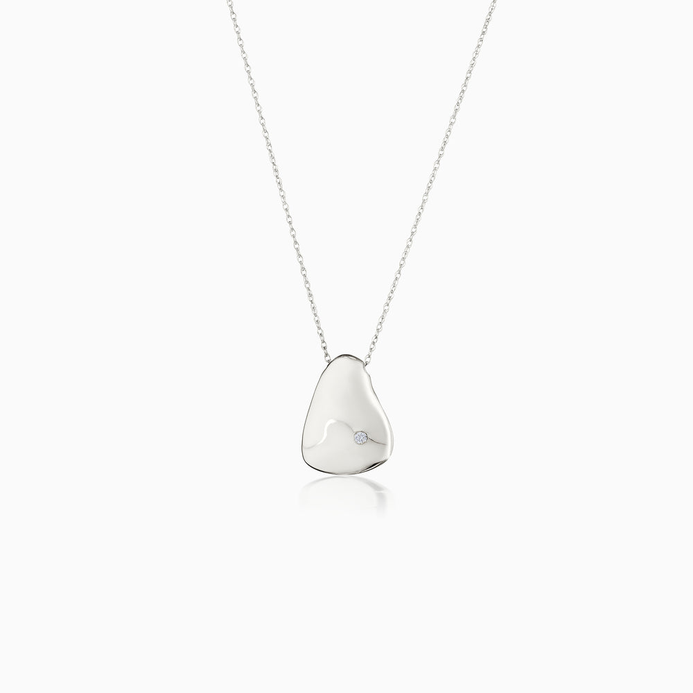Pear Shapped Pebble Necklace With Diamond In White Gold
