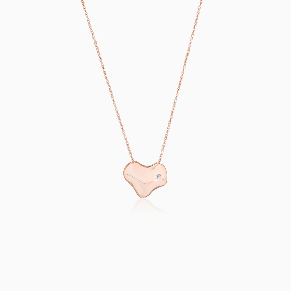 Heart Shapped Pebble Necklace With Diamond In Rose Gold