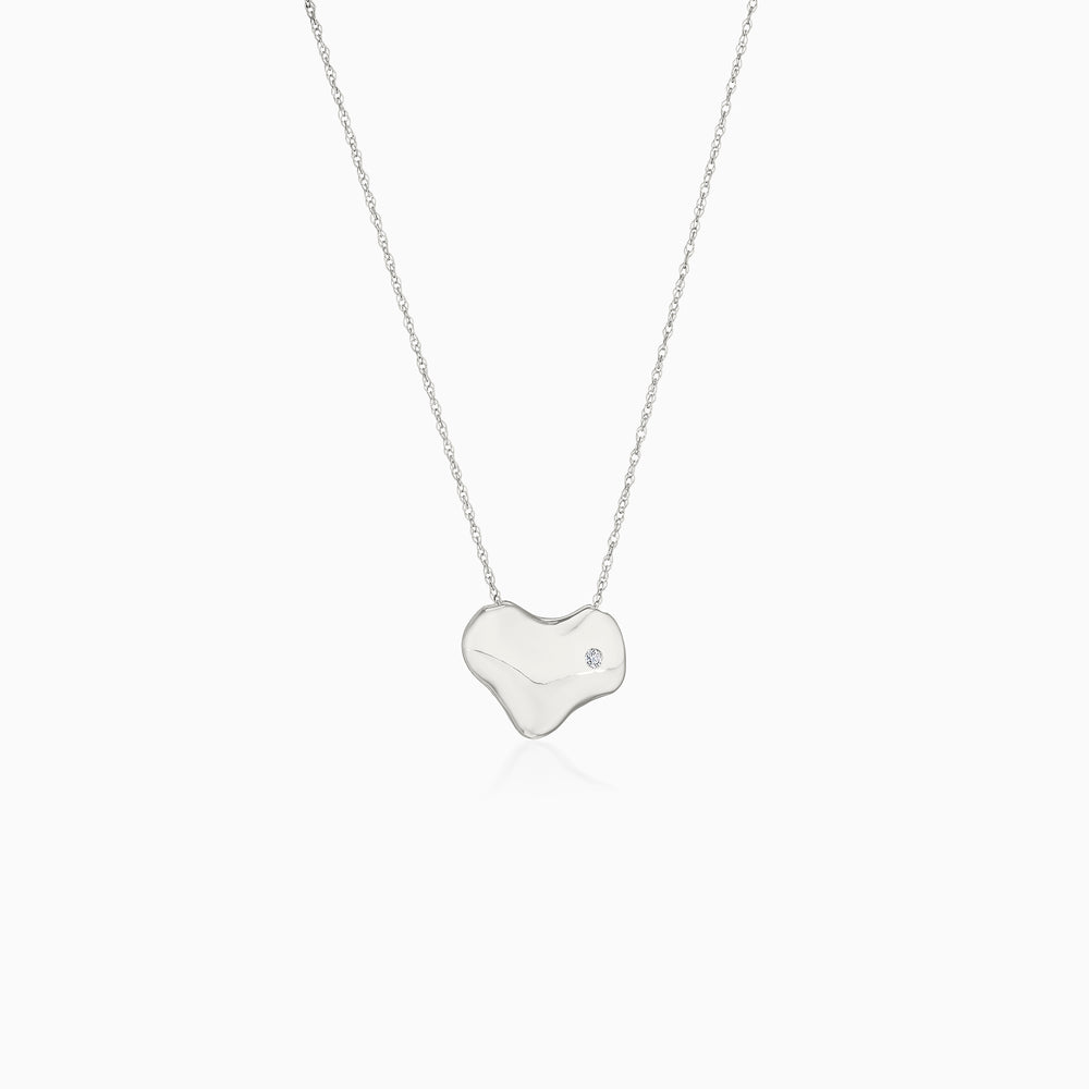 Heart Shapped Pebble Necklace With Diamond In White Gold