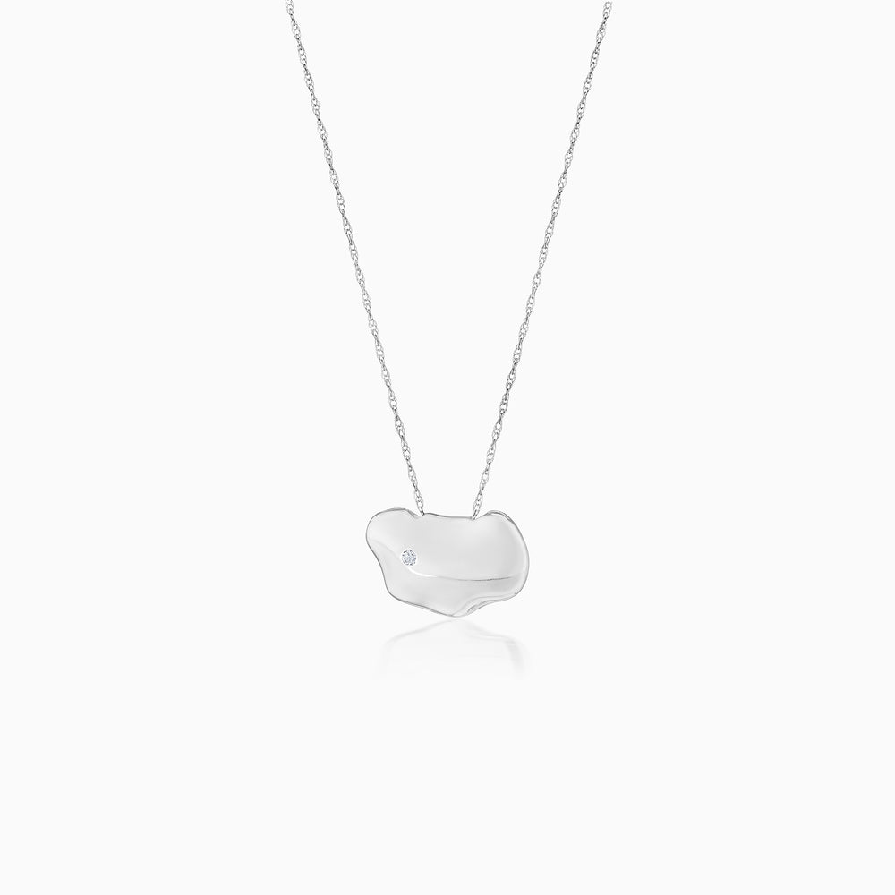 Diamond & Tsavorite Freeform Pebble Necklace In White Gold