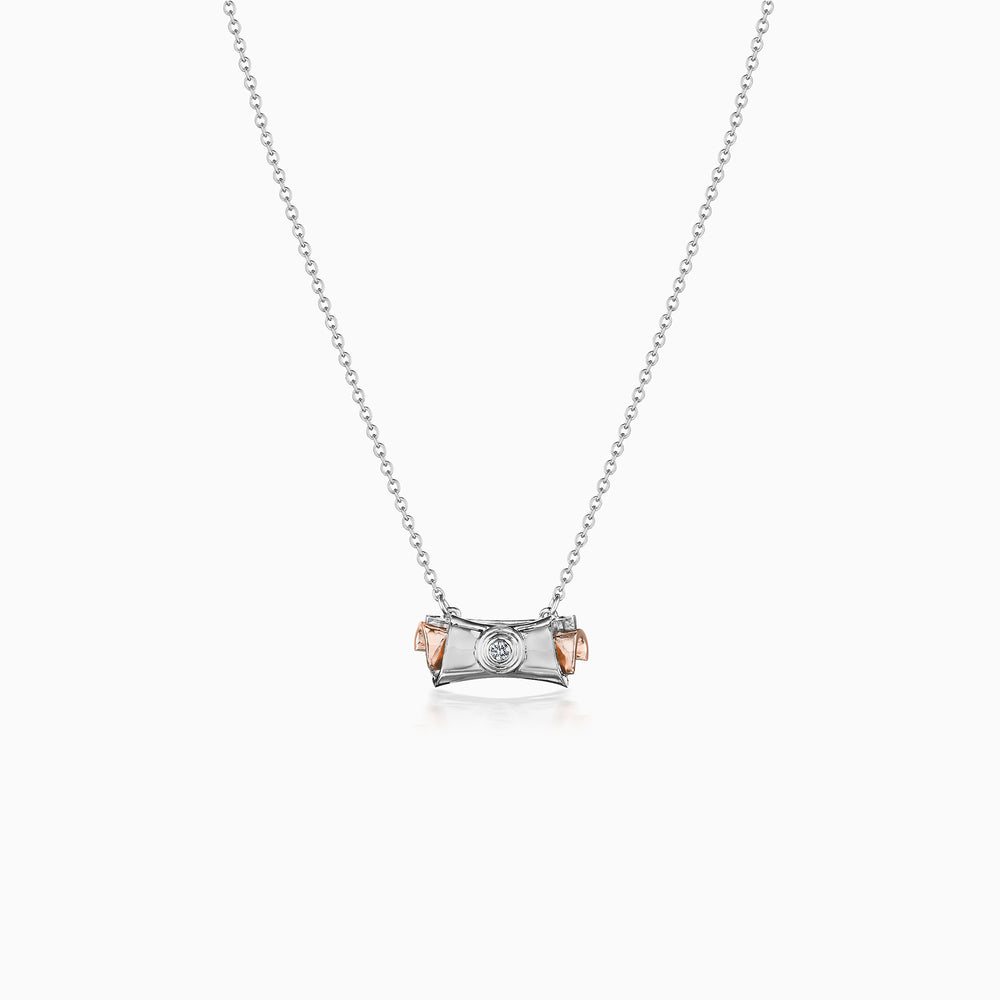 Diamond Center Scroll Necklace In Platinum & Rose Gold