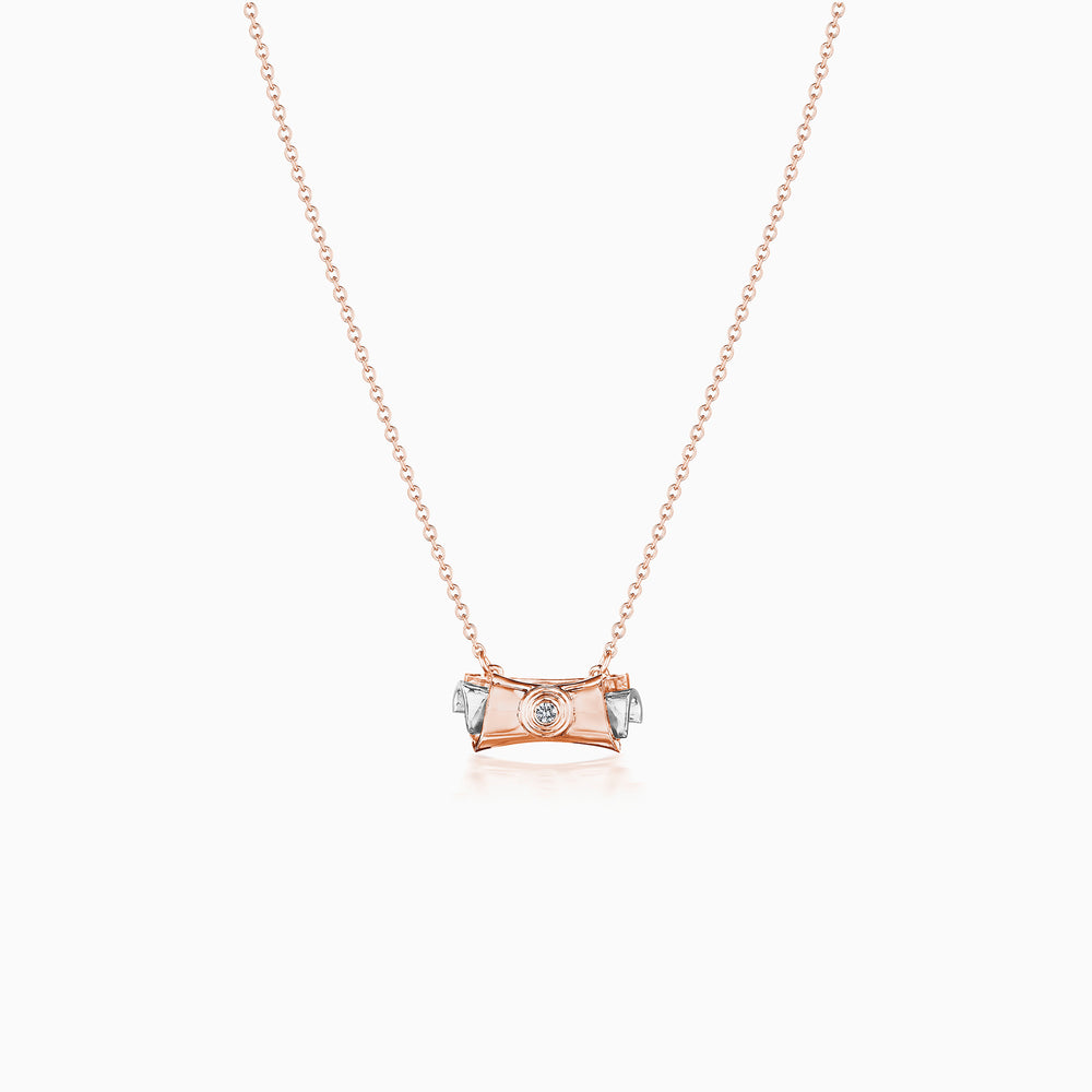 Diamond Center Scroll Necklace In Rose Gold & Platinum
