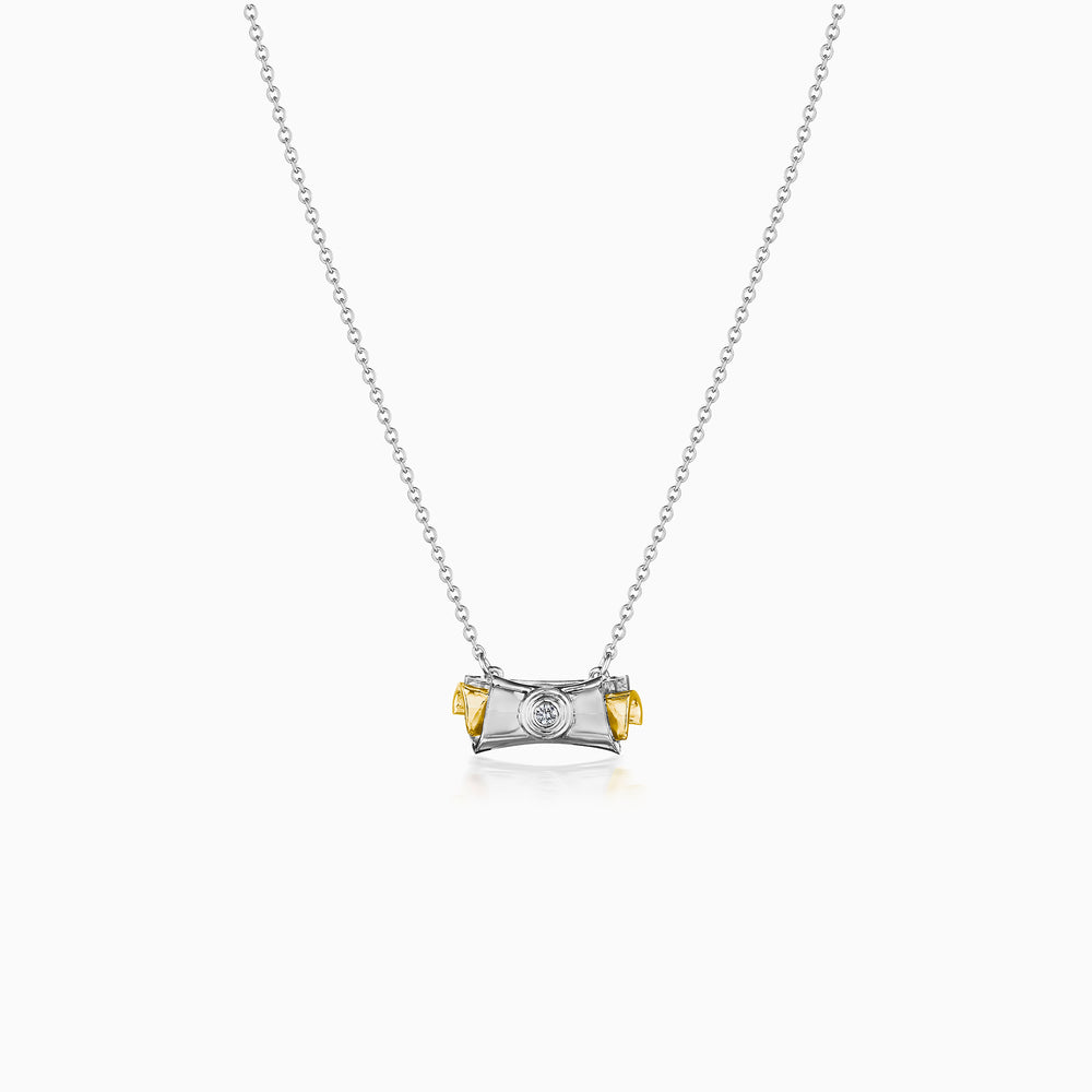 Diamond Center Scroll Necklace In Platinum & Gold