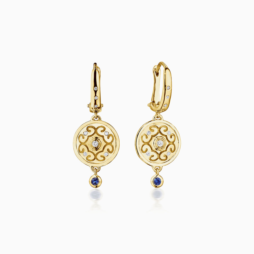 Diamond Center Rhythm Earrings with Sapphires In Gold