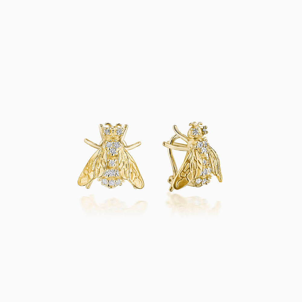 Diamond Bee Earrings In Gold