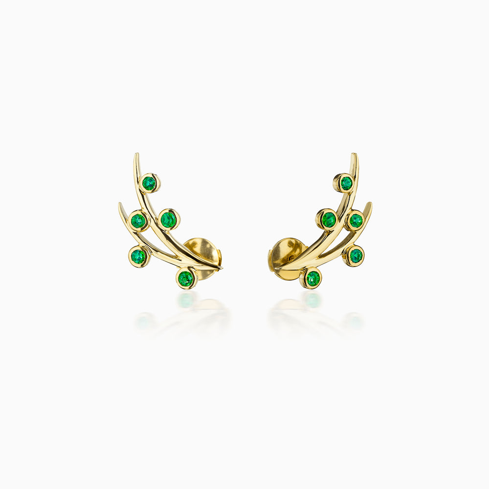 Emerald Fruit Branch Earrings In Gold