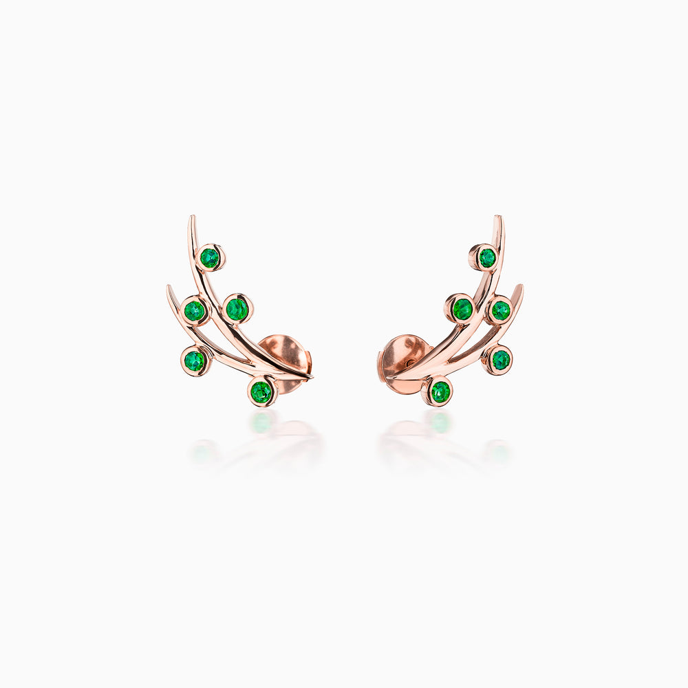 Emerald Fruit Branch Earrings In Rose Gold