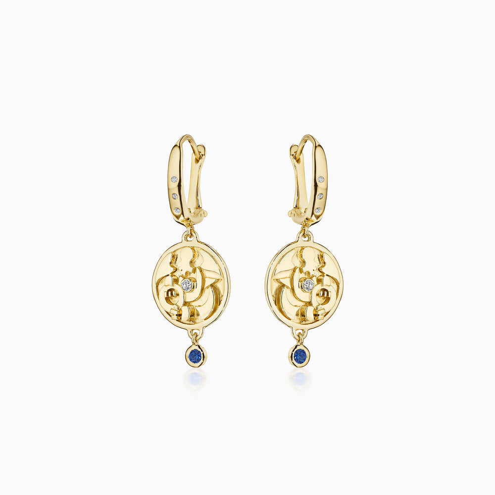 Diamond Center Onilu Earrings with Sapphires In Gold